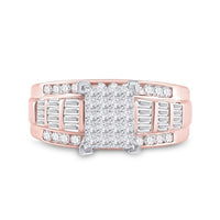10K Rose Gold Princess Diamond Cluster Bridal Engagement Ring - 1 Carat Total Diamond Weight