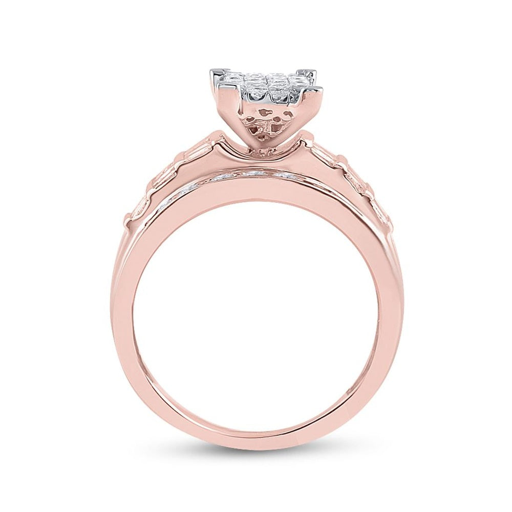 10K Rose Gold Princess Diamond Cluster Bridal Engagement Ring - 1 Carat Total Diamond Weight