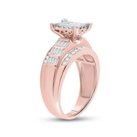 10K Rose Gold Princess Diamond Cluster Bridal Engagement Ring - 1 Carat Total Diamond Weight