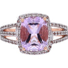 10K Rose Gold Ring with Cushion-Cut Amethyst and White Topaz Halo - Elegantly Designed Split Shank