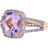 10K Rose Gold Ring with Cushion-Cut Amethyst and White Topaz Halo - Elegantly Designed Split Shank