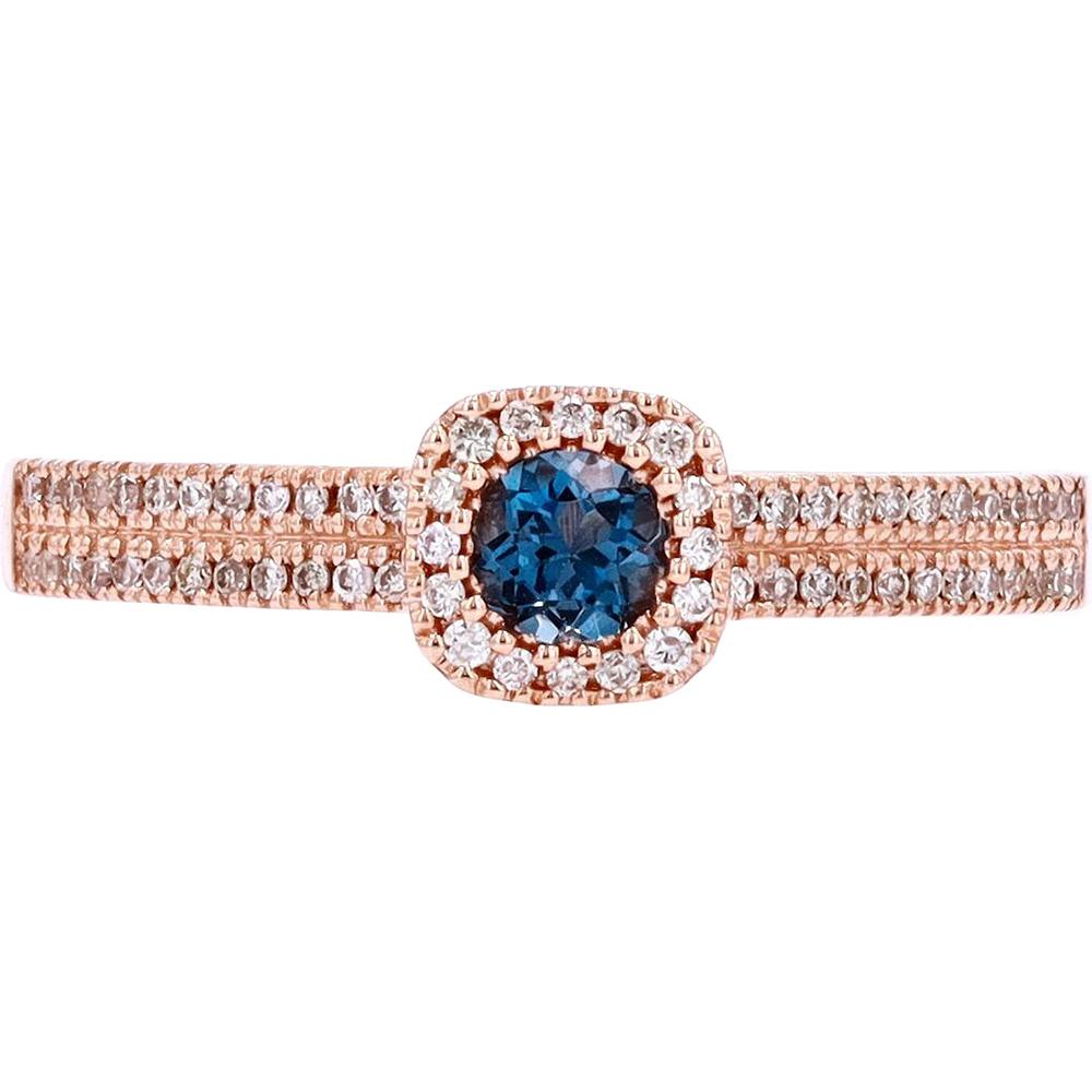 10K Rose Gold Ring with London Blue Topaz and Cushion-Shaped Diamond Halo - 0.20 Carats Total Gem Weight