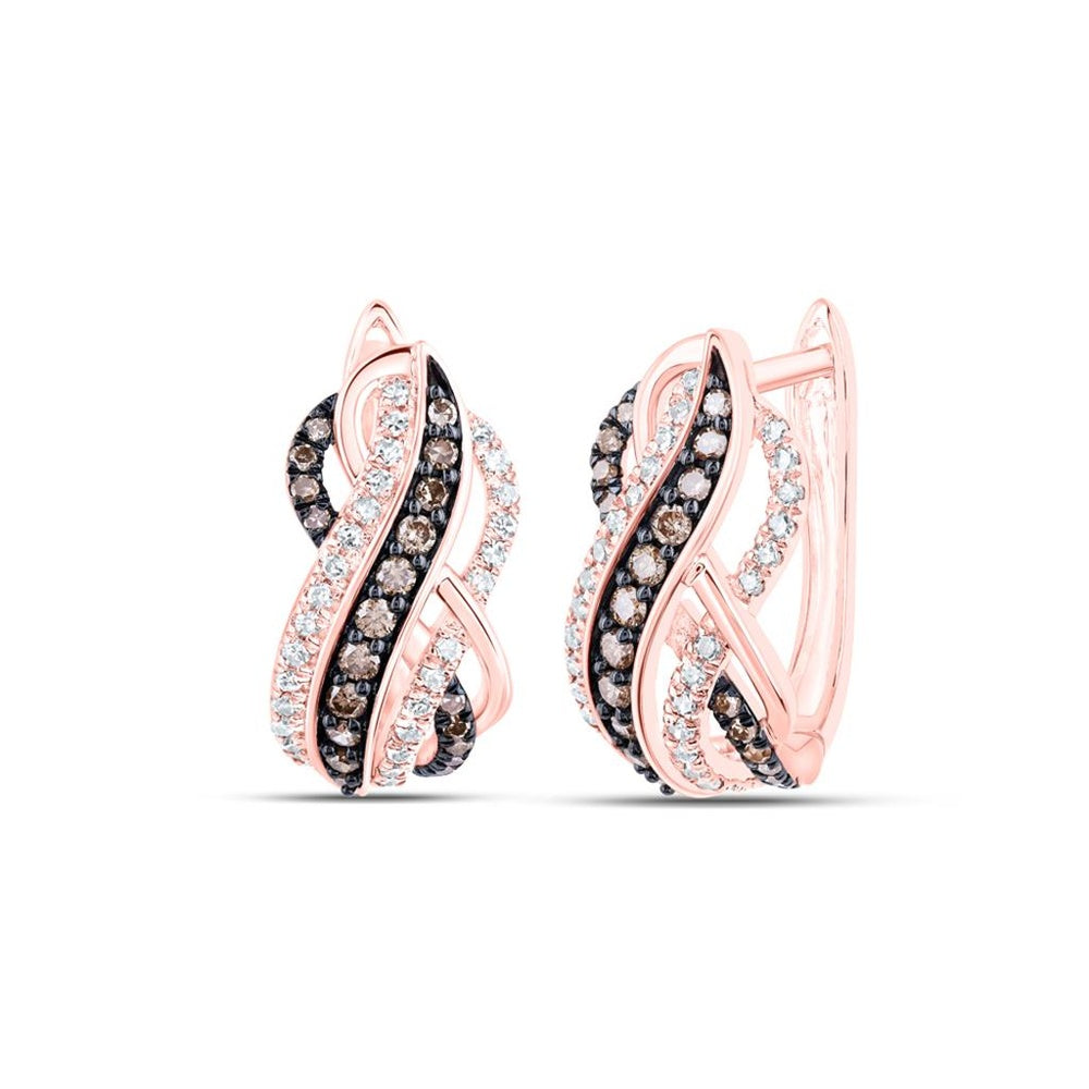 10K Rose Gold Round Brown and White Diamond Dangle Earrings - 1/2 Carat Total Diamond Weight
