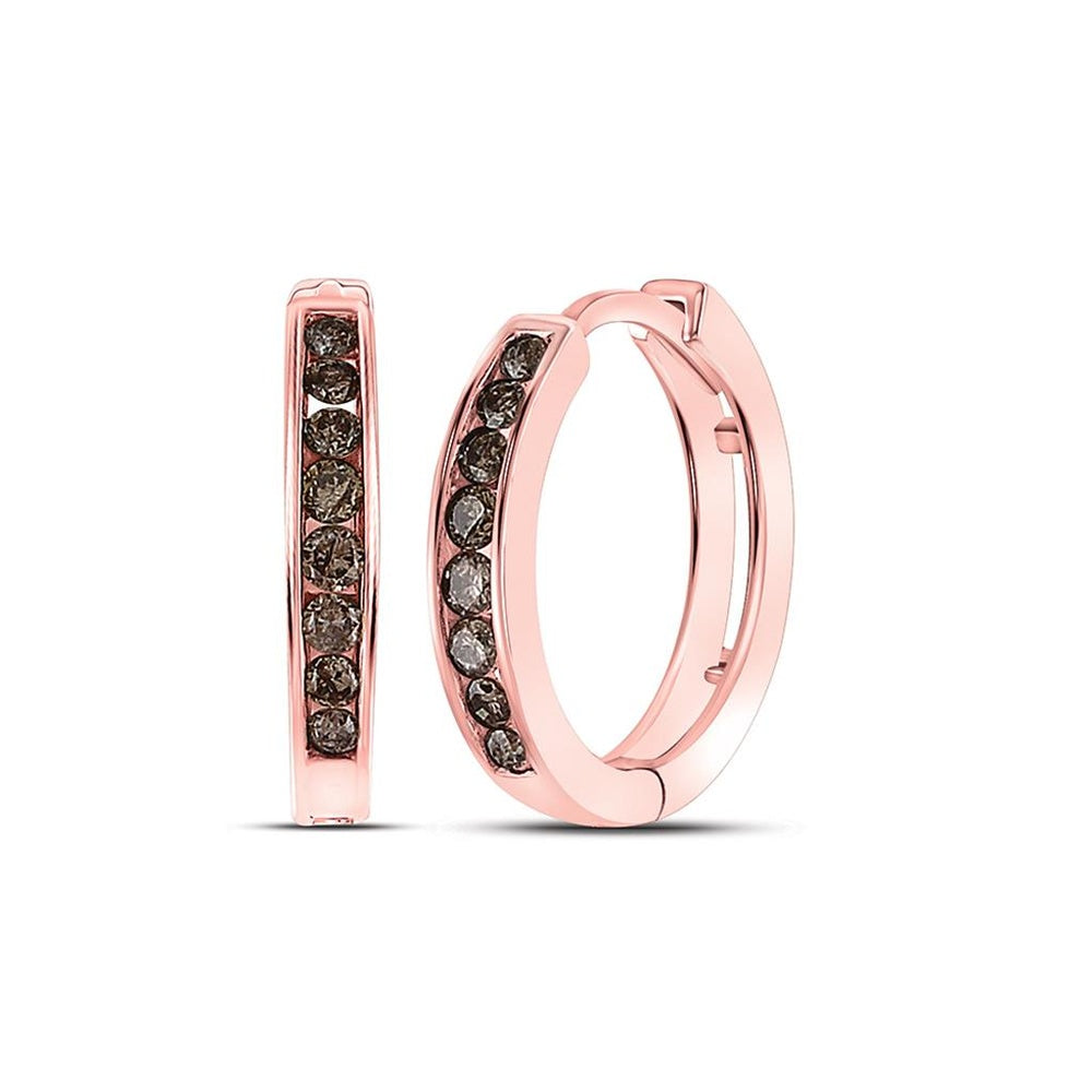 10K Rose Gold Round Brown and White Diamond Dangle Earrings - 1/4 Carat Total Diamond Weight