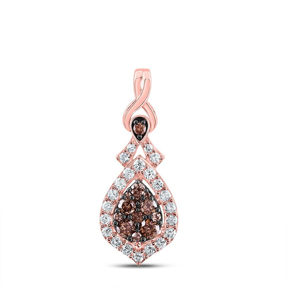 10K Rose Gold Round Brown and White Diamond Pendant - 1/2 Carat Total Diamond Weight
