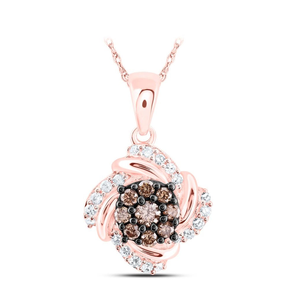 10K Rose Gold Round Brown and White Diamond Pendant - 1/3 Carat Total Diamond Weight