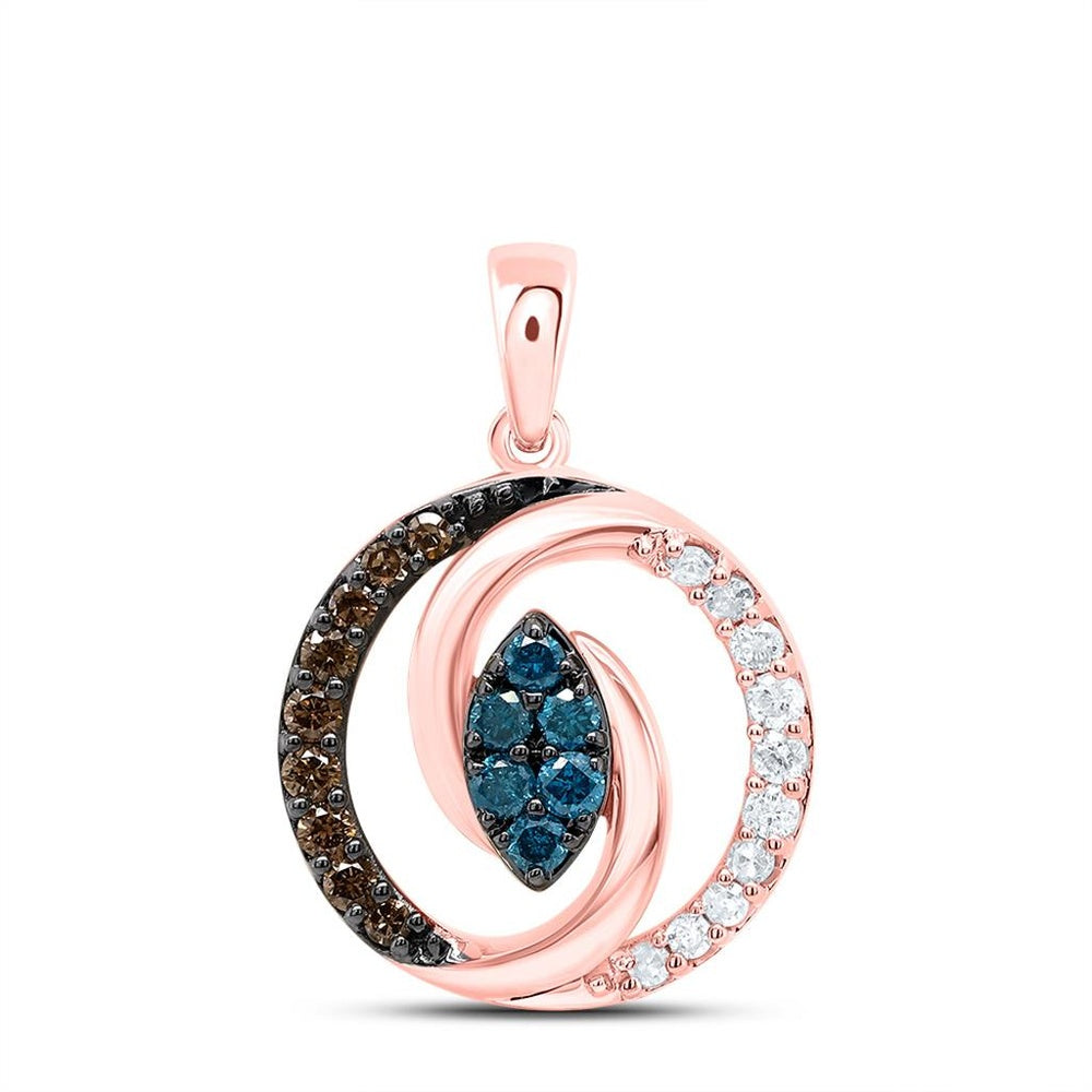 10K Rose Gold Round Brown and White Diamond Pendant - 1/3 Carat Total Diamond Weight