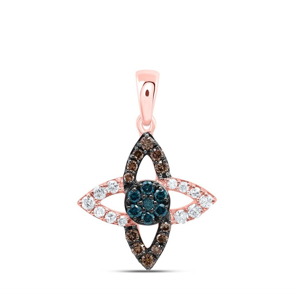 10K Rose Gold Round Brown and White Diamond Pendant - 1/3 Carat Total Diamond Weight