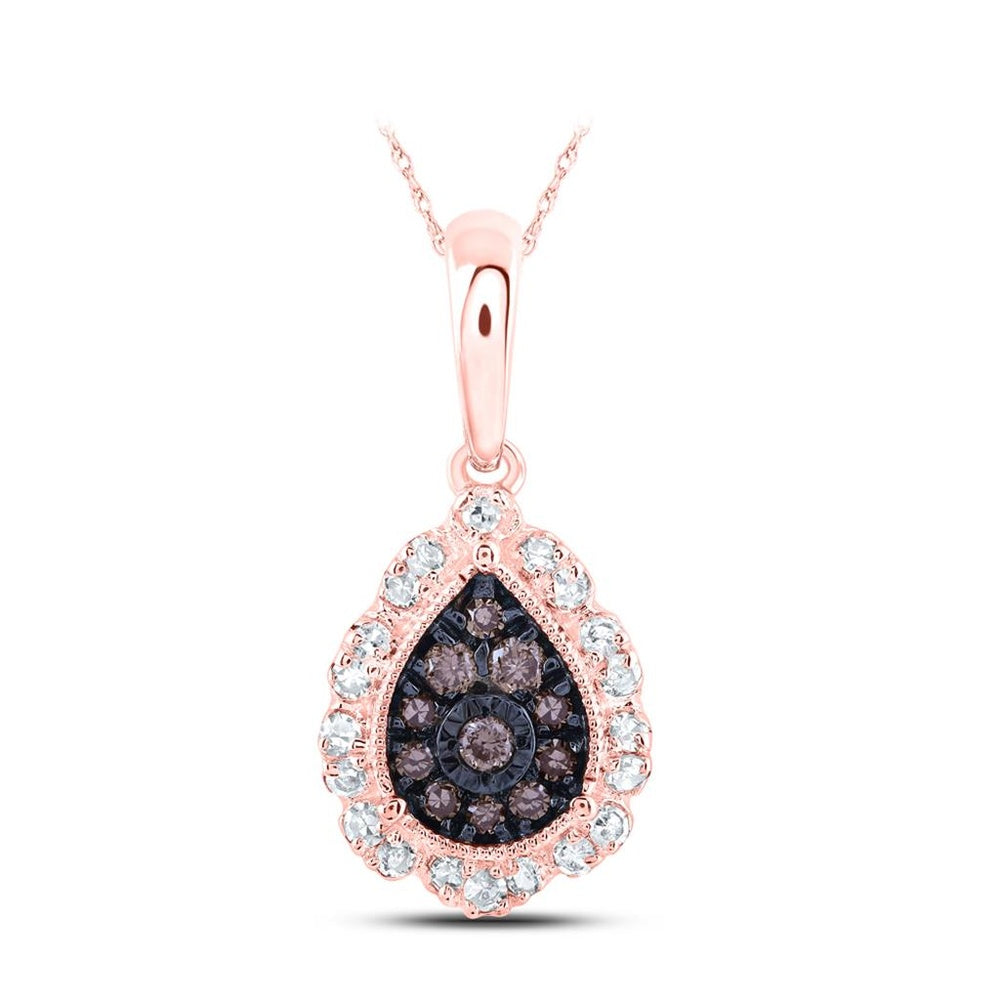 10K Rose Gold Round Brown and White Diamond Pendant - 1/5 Carat Total Diamond Weight