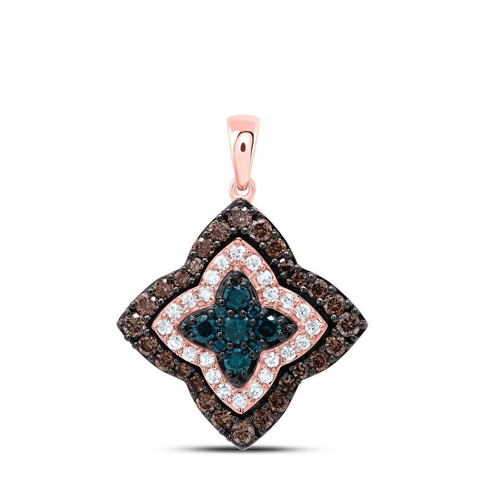 10K Rose Gold Round Brown and White Diamond Pendant - 3/4 Carat Total Diamond Weight