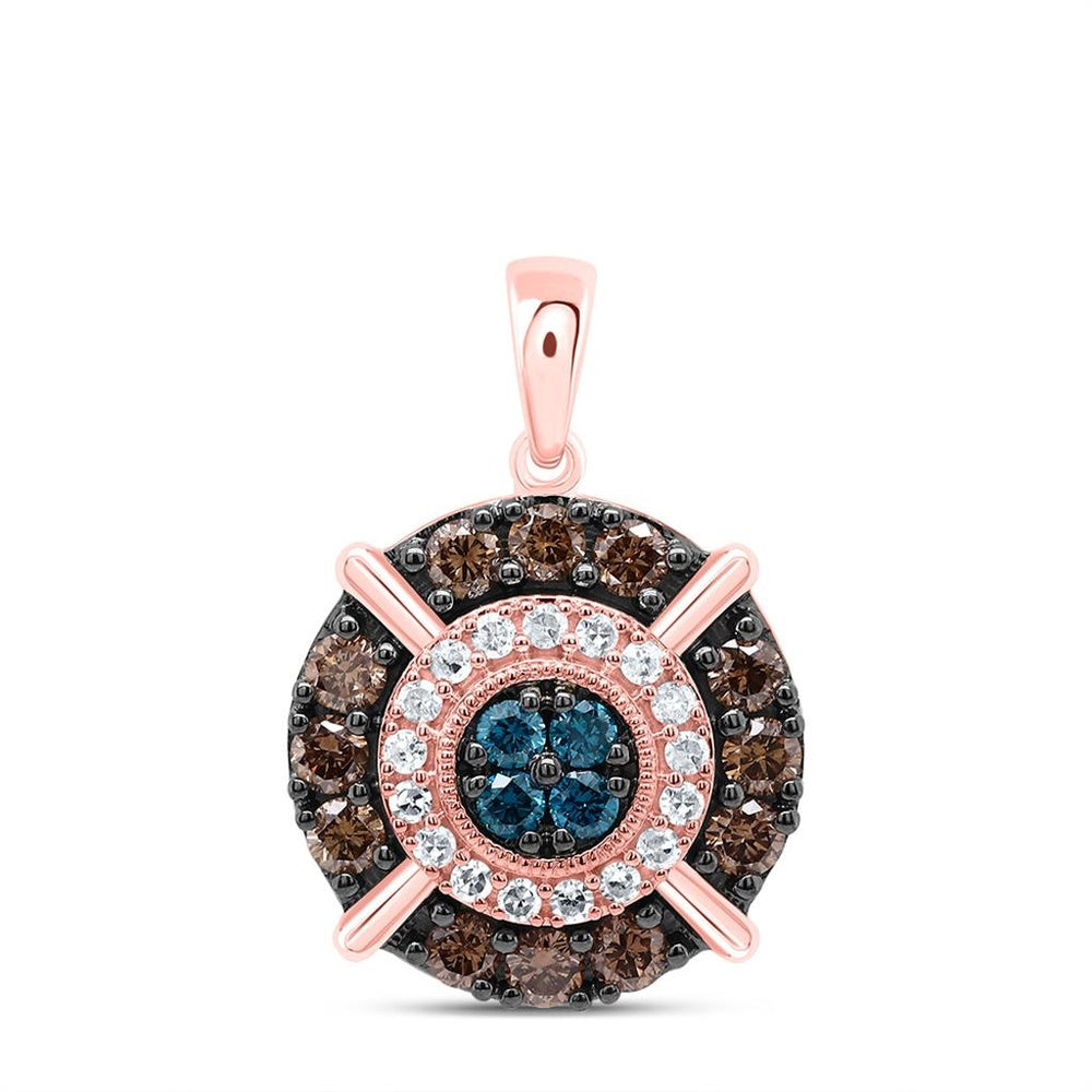 10K Rose Gold Round Brown and White Diamond Pendant - 5/8 Carat Total Diamond Weight
