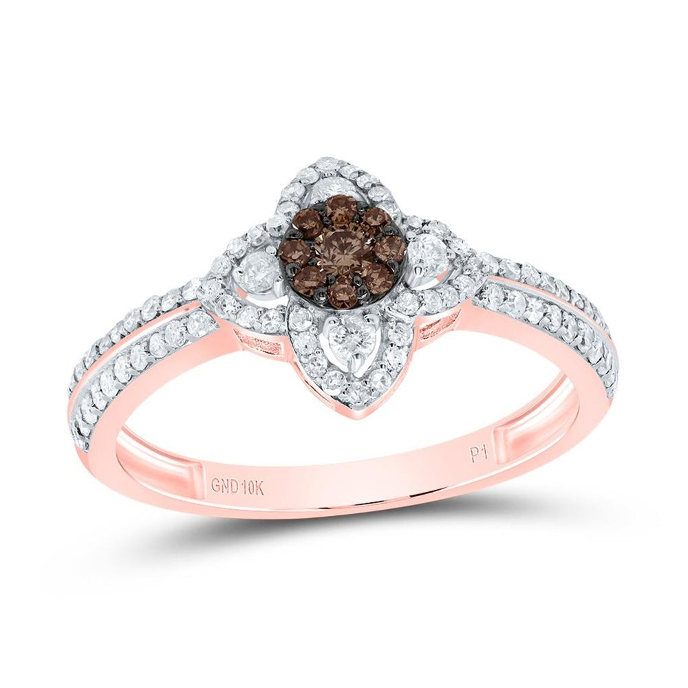 10K Rose Gold Round Brown and White Diamond Ring - 1/2 Carat Total Diamond Weight