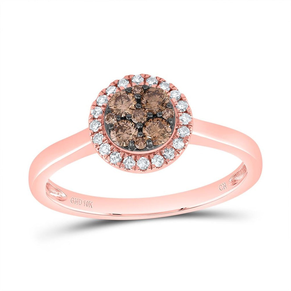 10K Rose Gold Round Brown and White Diamond Ring - 1/3 Carat Total Diamond Weight