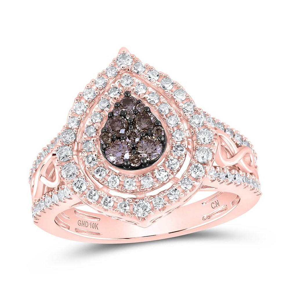 10K Rose Gold Round Brown and White Diamond Ring - 7/8 Carat Total Diamond Weight