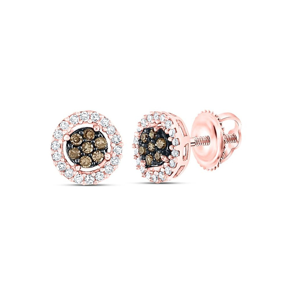 10K Rose Gold Round Brown and White Diamond Stud Earrings - 1/4 Carat Total Diamond Weight