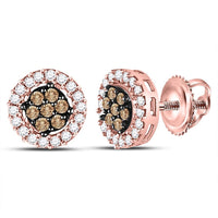 10K Rose Gold Round Brown and White Diamond Stud Earrings - 1/4 Carat Total Diamond Weight