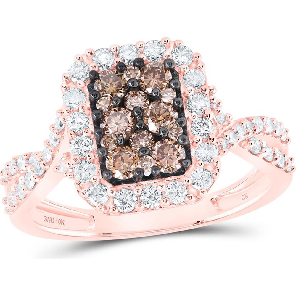 10K Rose Gold Round Brown Diamond Cluster Ring with 7/8 Carat Total Diamond Weight