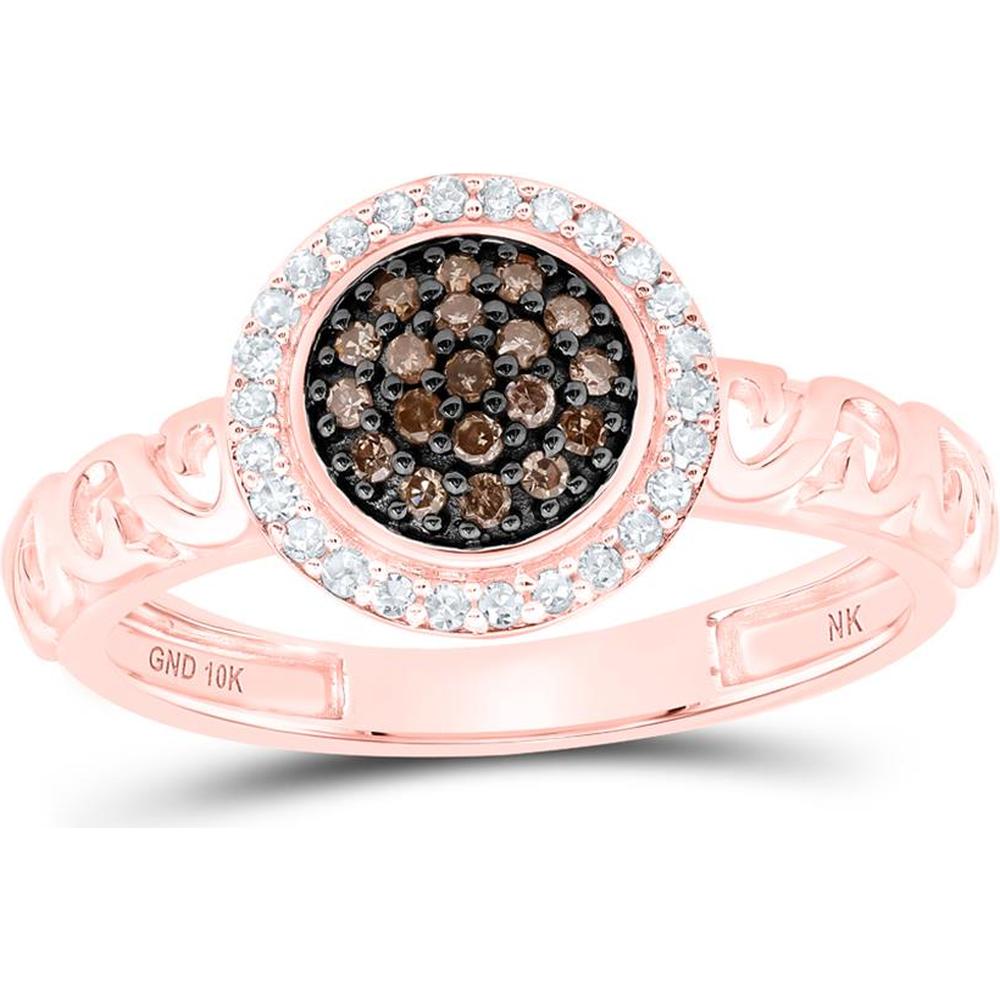 10K Rose Gold Round Brown Diamond Cluster Ring with Diamond Halo - 1/4 Carat Total Diamond Weight