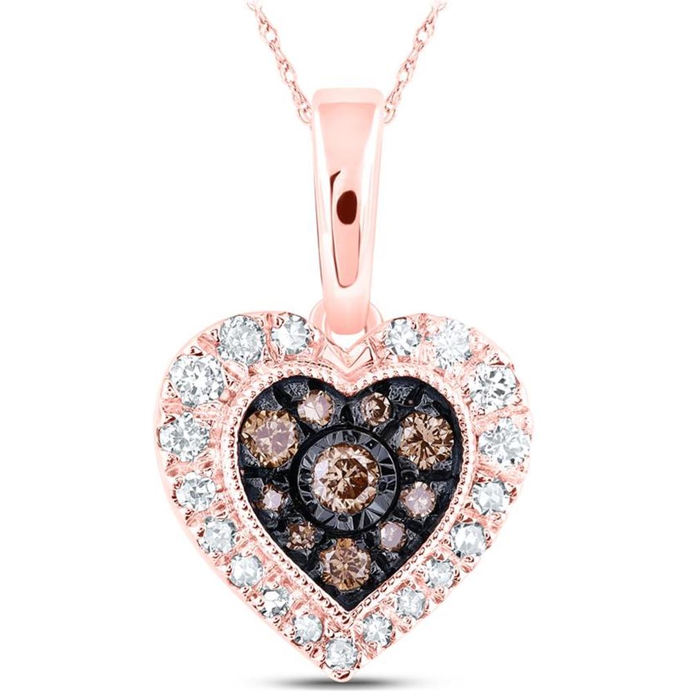 10K Rose Gold Round Brown Diamond Heart Pendant - 1/4 Carat Total Diamond Weight
