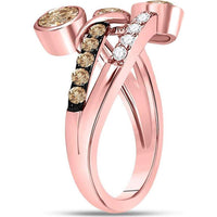 10K Rose Gold Round Brown Diamond Strand Band Ring with 1 Carat Total Weight, Featuring Brown and White Diamonds