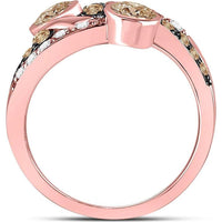10K Rose Gold Round Brown Diamond Strand Band Ring with 1 Carat Total Weight, Featuring Brown and White Diamonds