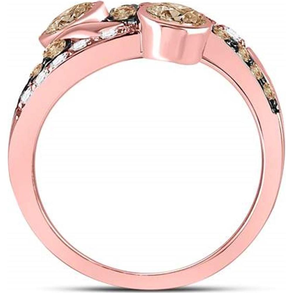 10K Rose Gold Round Brown Diamond Strand Band Ring with 1 Carat Total Weight, Featuring Brown and White Diamonds