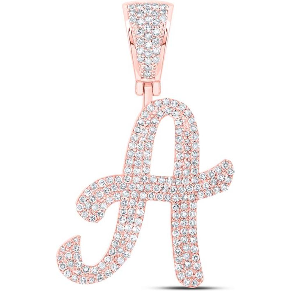 10K Rose Gold Round Diamond A Initial Letter Charm Pendant - 1 Carat Total Diamond Weight