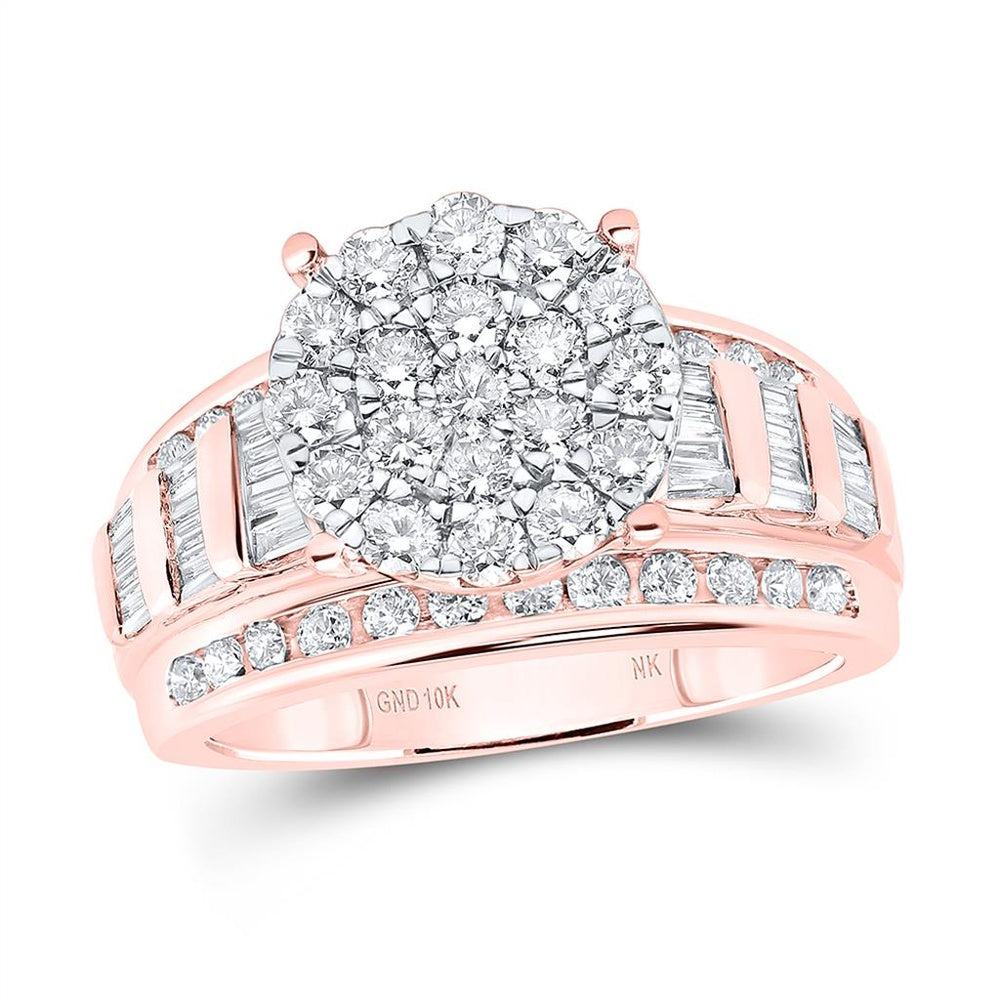 10K Rose Gold Round Diamond Bridal Engagement Ring 1 - 1 and 1/2 Carat Total Diamond Weight