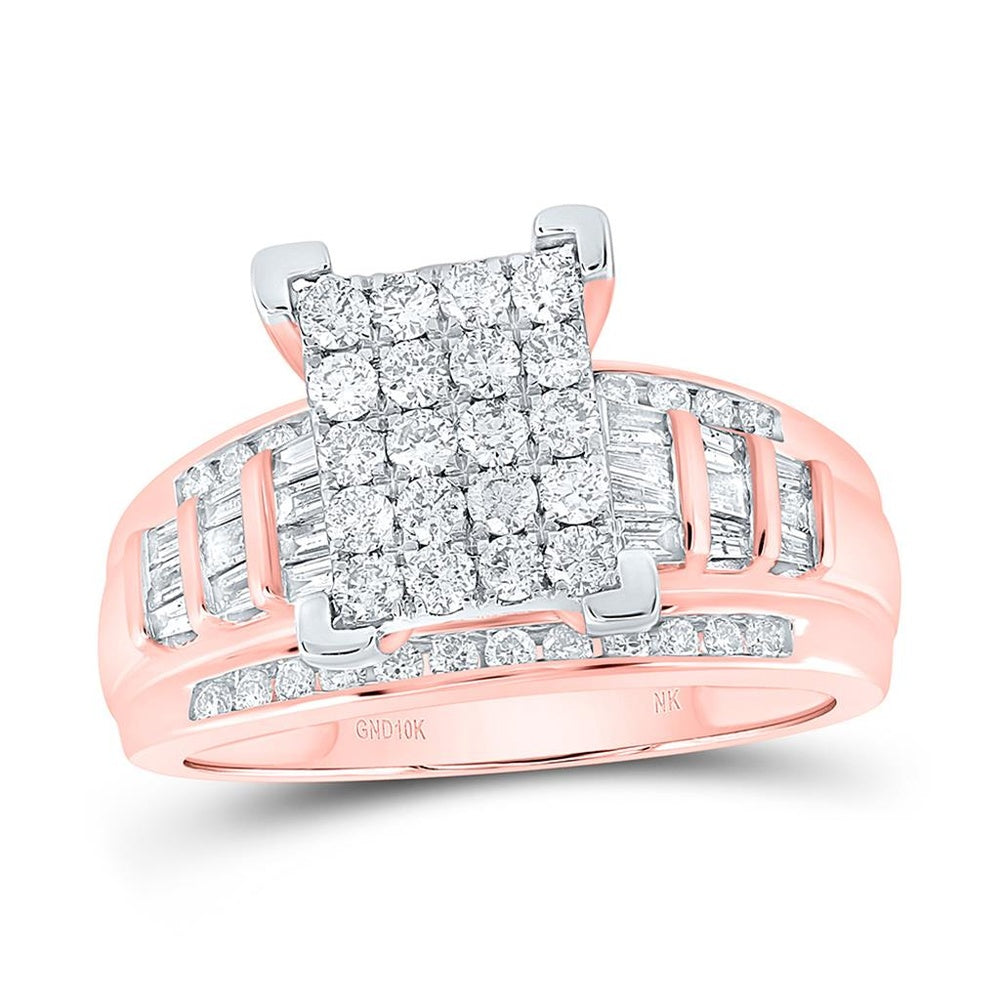 10K Rose Gold Round Diamond Bridal Ring - 1 Carat Total Diamond Weight