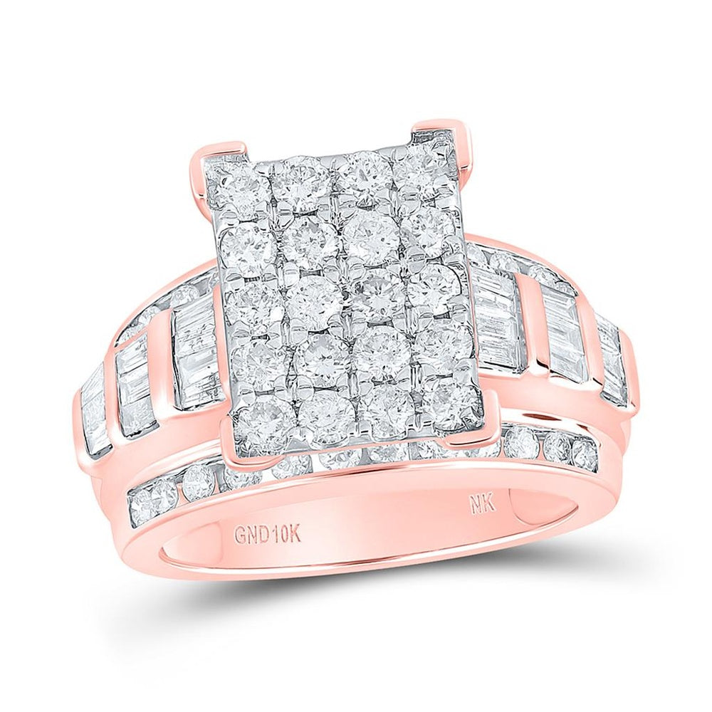10K Rose Gold Round Diamond Bridal Ring - 2 Carat Total Diamond Weight