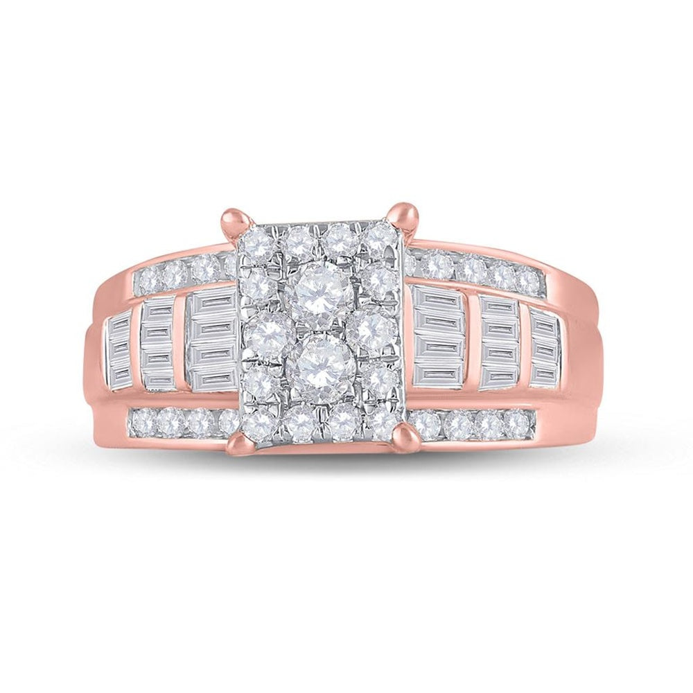 10K Rose Gold Round Diamond Bridal Ring - 7/8 Carat Total Diamond Weight