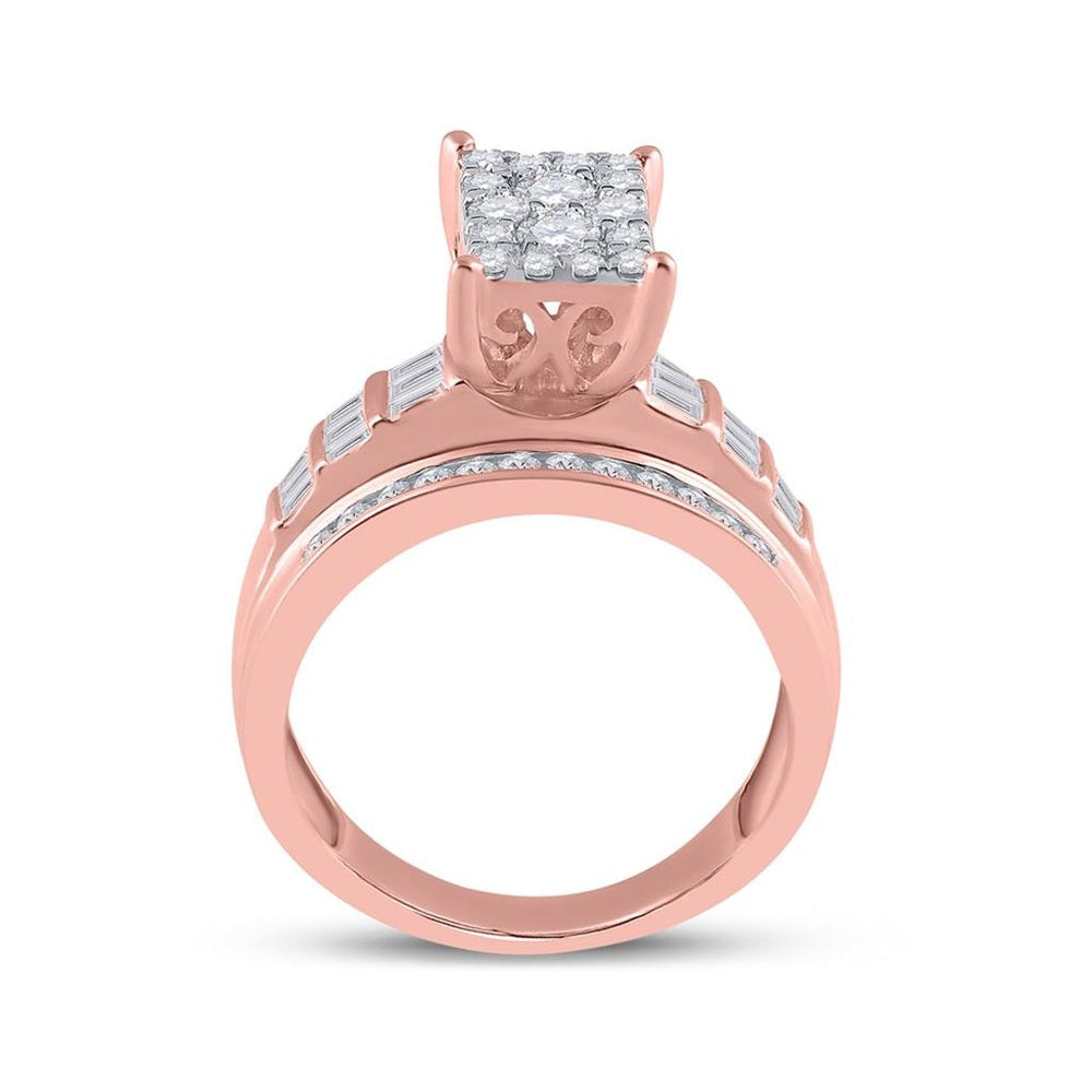 10K Rose Gold Round Diamond Bridal Ring - 7/8 Carat Total Diamond Weight