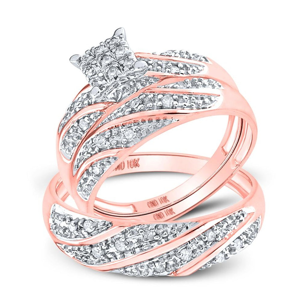 10K Rose Gold Round Diamond Bridal Ring Set - 1/3 Carat Total Diamond Weight