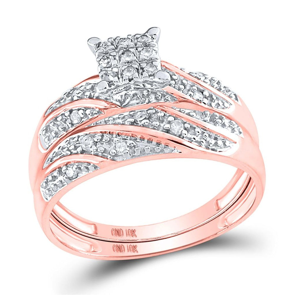 10K Rose Gold Round Diamond Bridal Ring Set - 1/3 Carat Total Diamond Weight