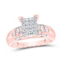 10K Rose Gold Round Diamond Cluster Bridal Engagement Ring - 1/2 Carat Total Diamond Weight