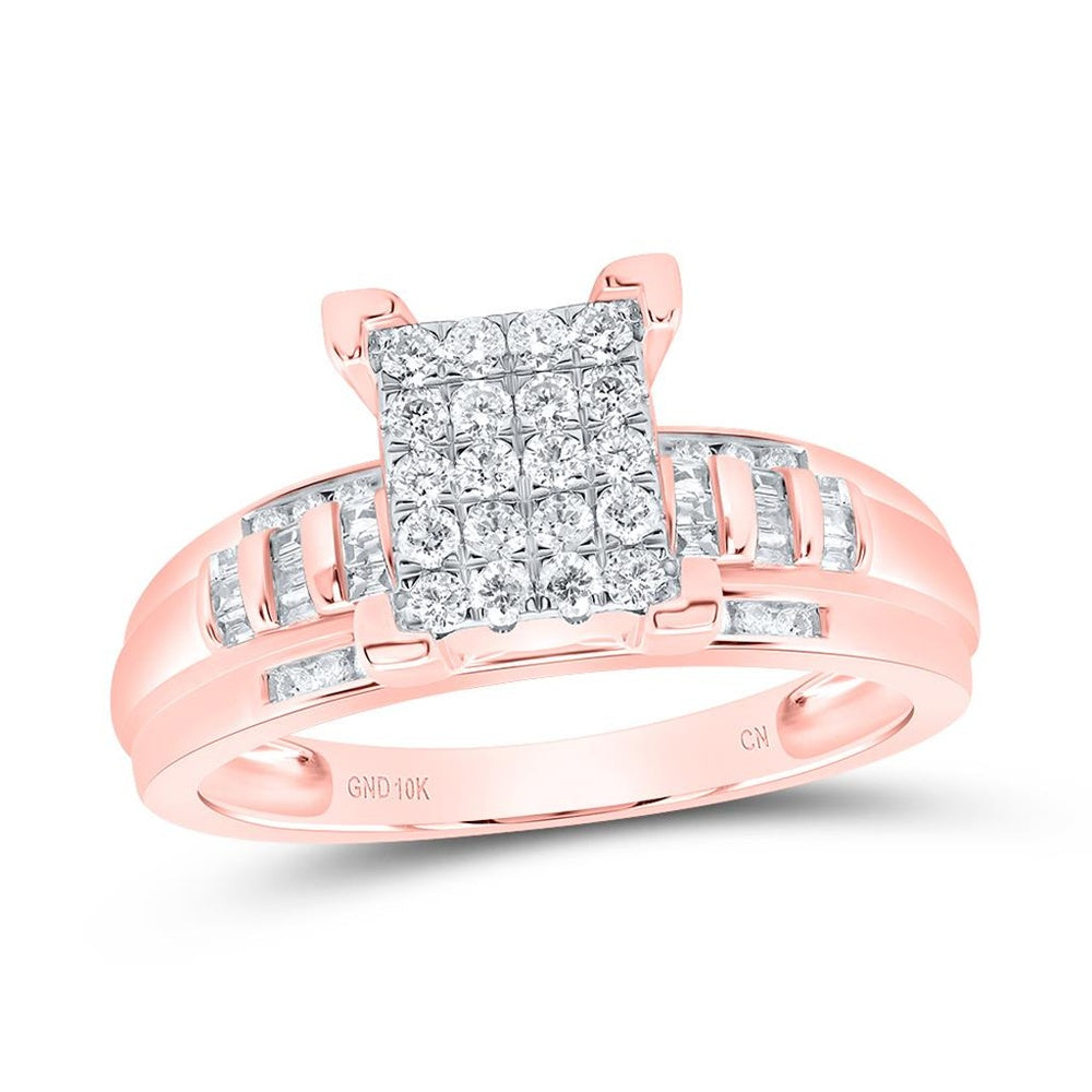 10K Rose Gold Round Diamond Cluster Bridal Engagement Ring - 1/2 Carat Total Diamond Weight