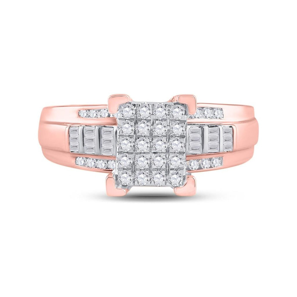 10K Rose Gold Round Diamond Cluster Bridal Engagement Ring - 1/2 Carat Total Diamond Weight