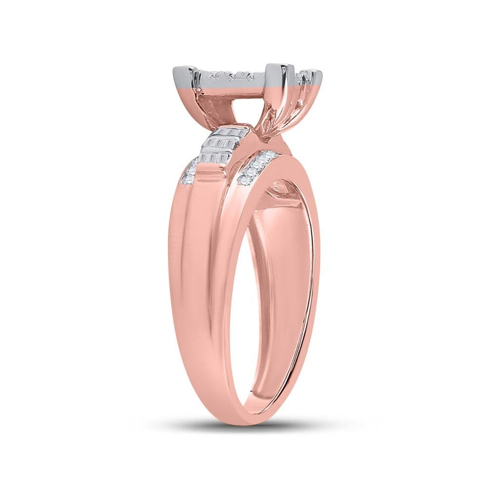 10K Rose Gold Round Diamond Cluster Bridal Engagement Ring - 1/2 Carat Total Diamond Weight