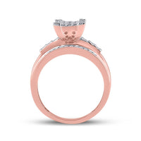 10K Rose Gold Round Diamond Cluster Bridal Engagement Ring - 1/2 Carat Total Diamond Weight