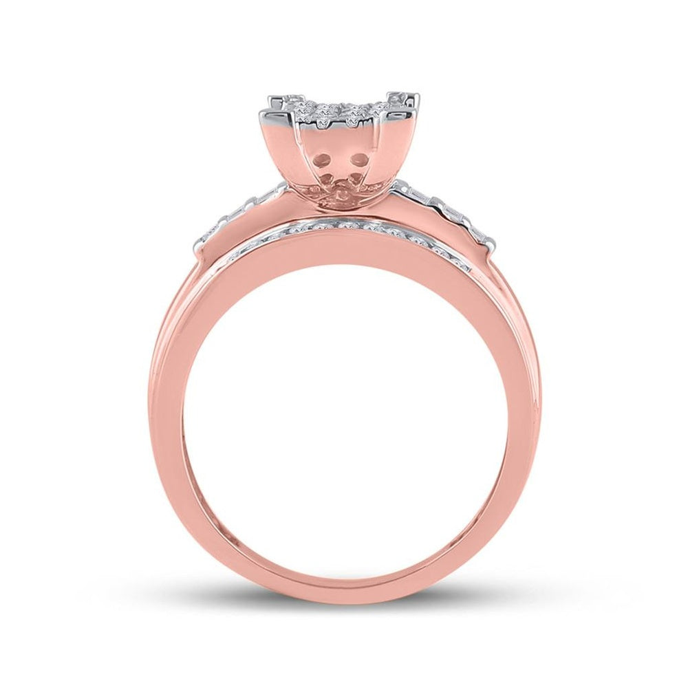 10K Rose Gold Round Diamond Cluster Bridal Engagement Ring - 1/2 Carat Total Diamond Weight