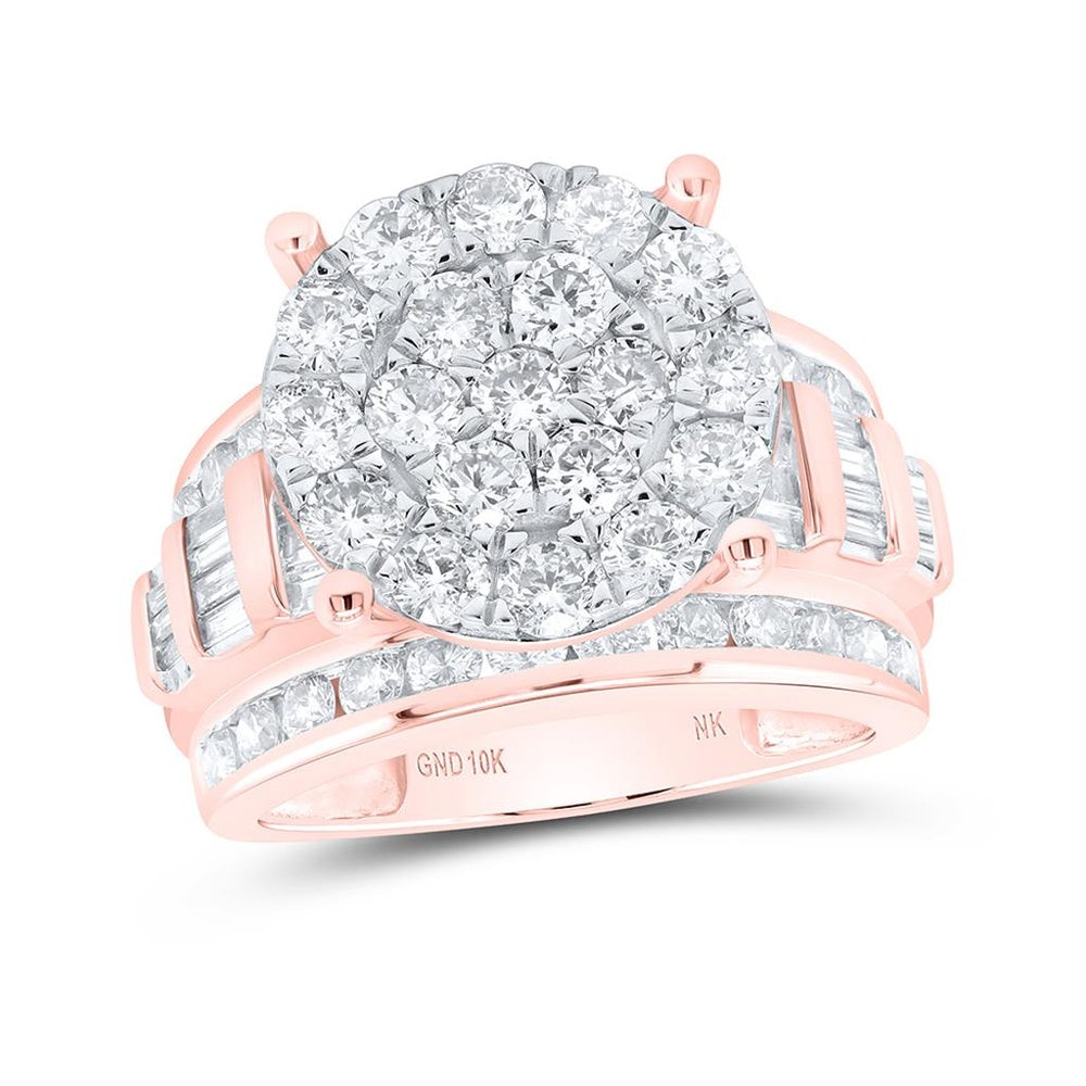 10K Rose Gold Round Diamond Cluster Bridal Engagement Ring - 3 Carat Total Diamond Weight