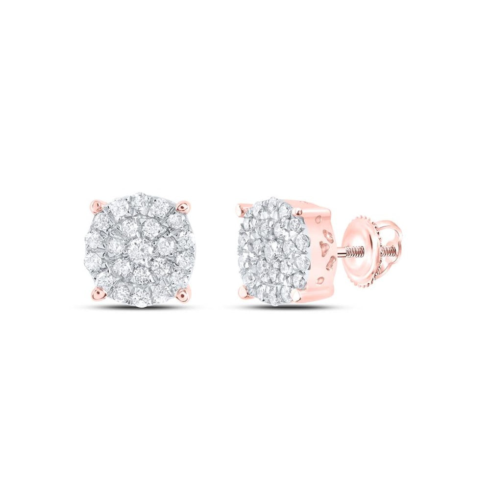 10K Rose Gold Round Diamond Cluster Earrings - 1/2 Carat Total Diamond Weight