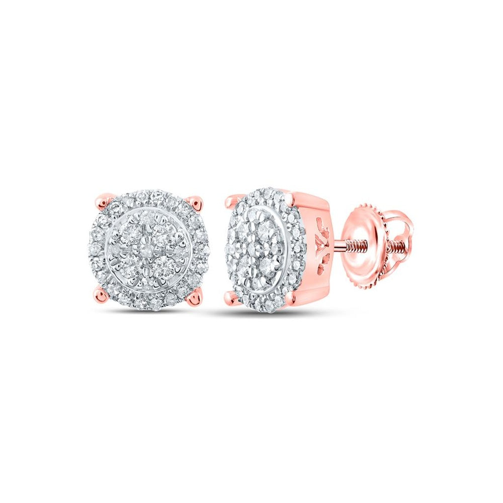 10K Rose Gold Round Diamond Cluster Earrings - 1/4 Carat Total Diamond Weight