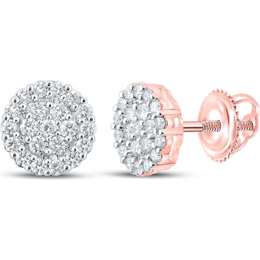 10K Rose Gold Round Diamond Cluster Earrings - 1-5/8 Carat Total Diamond Weight