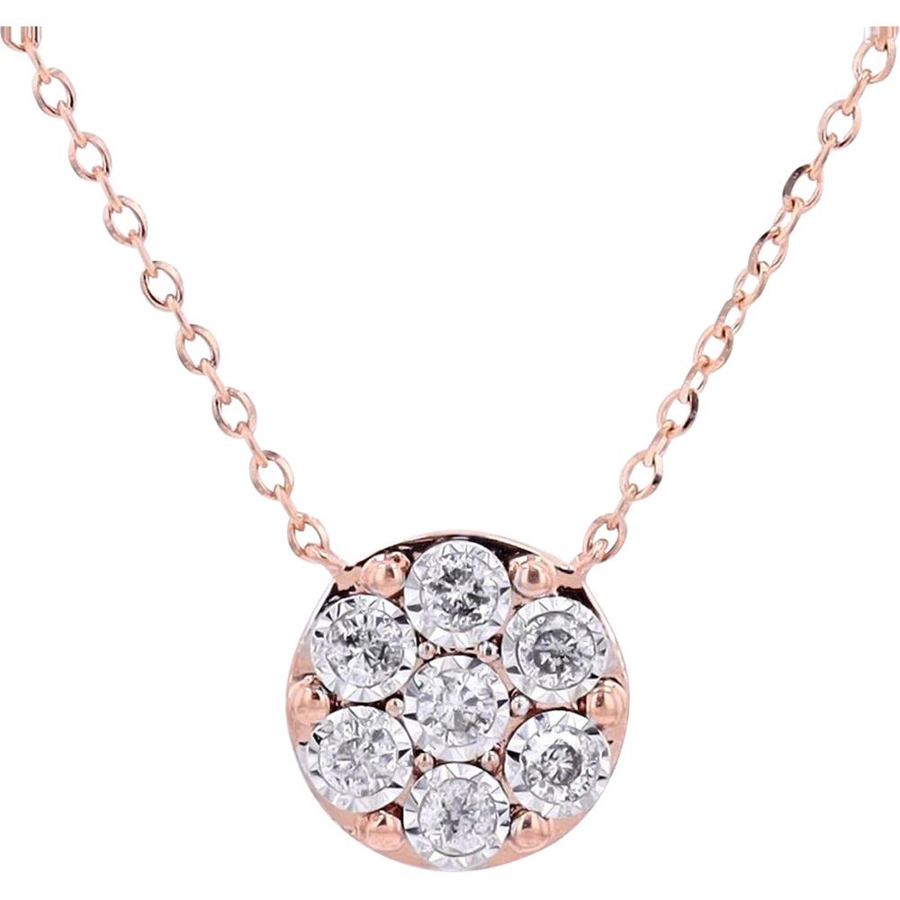 10K Rose Gold Round Diamond Cluster Pendant Necklace - 0.15 Carats Total Diamond Weight