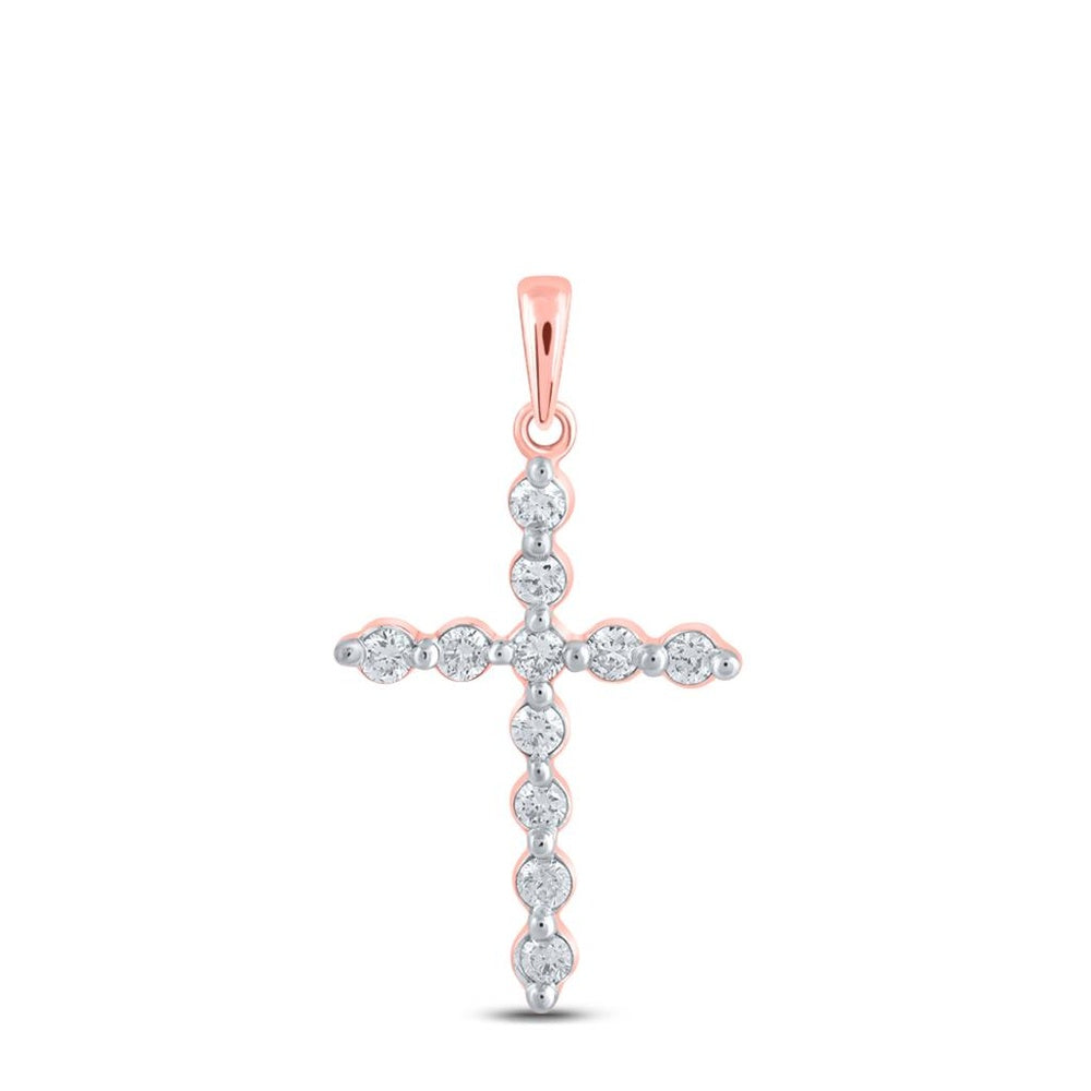 10K Rose Gold Round Diamond Cross Pendant - 1/3 Carat Total Diamond Weight