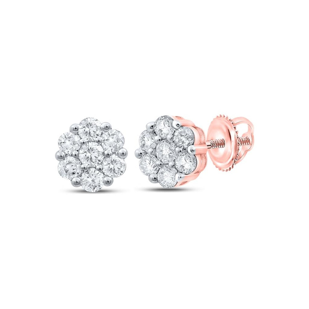 10K Rose Gold Round Diamond Dangle Earrings - 1 Carat Total Diamond Weight
