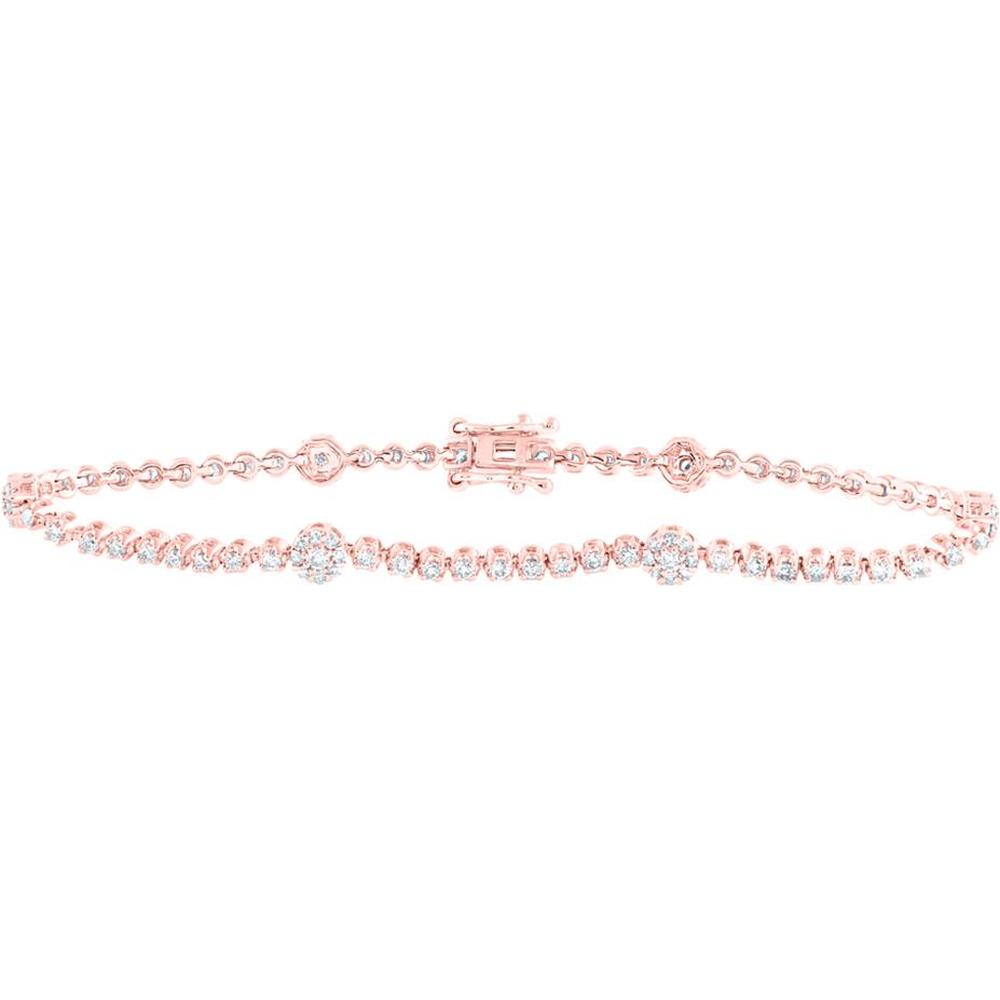 10K Rose Gold Round Diamond Fashion Bracelet with Pave and Prong Set Diamonds - 1.45 Carat Total Diamond Weight