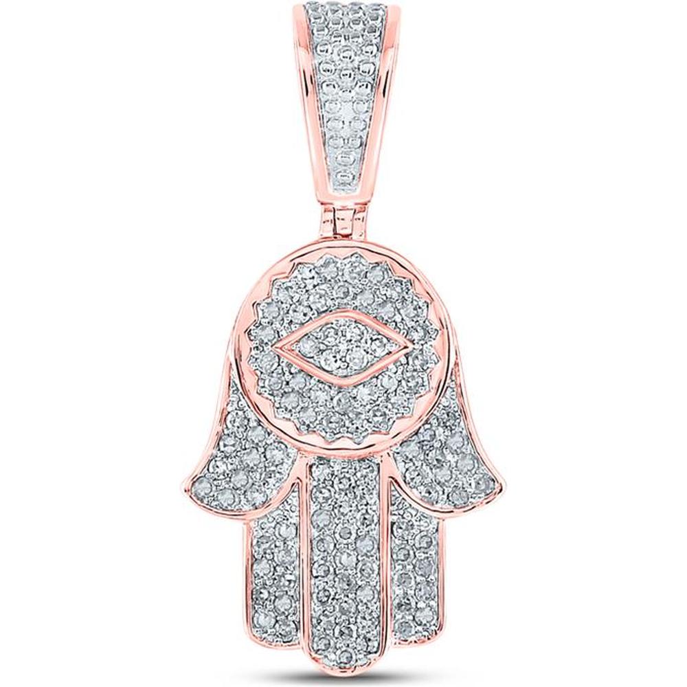 10K Rose Gold Round Diamond Hamsa Charm Pendant - 7/8 Carat Total Diamond Weight