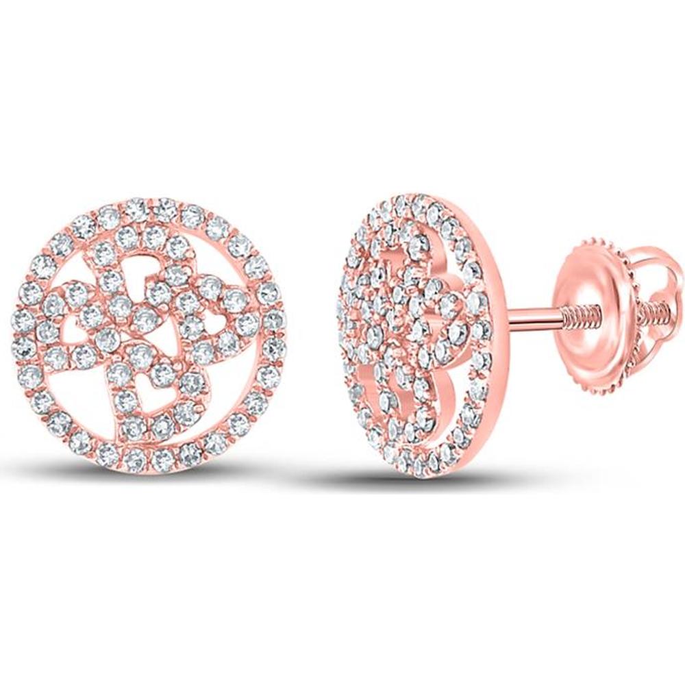 10K Rose Gold Round Diamond Heart Circle Earrings - 1/2 Carat Total Diamond Weight